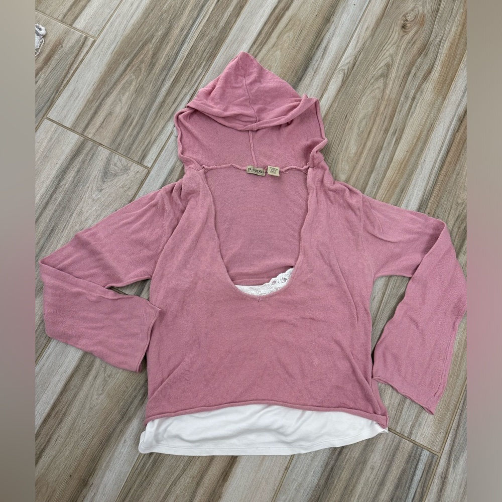 Y2K Cotton Pink Long Sleeve Hoodie Size Large De Coded Brand